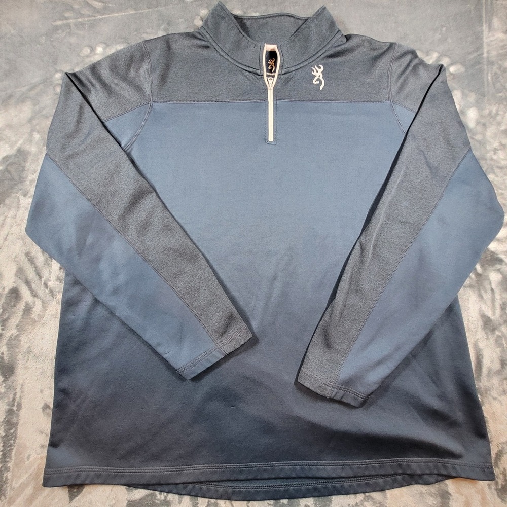 Browning‎ Mens 2XL Quarter Zip Pullover Fleece Blue Grey Buckmark MCA1805